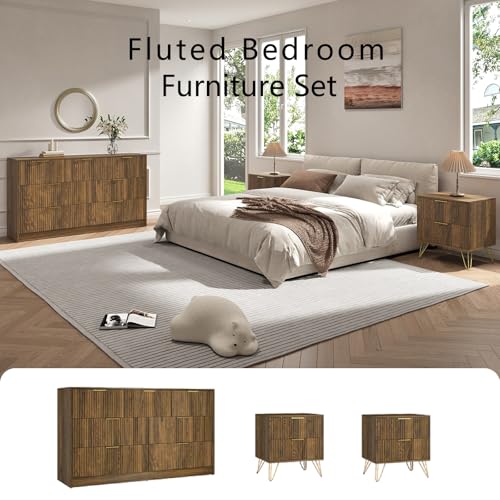 image for Sscaktu 7 Drawer Dresser and Nightstand Sets for Bedroom, 3 Pcs Bedroo