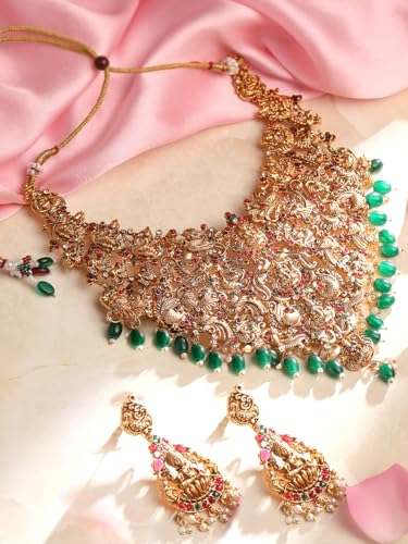 Image of Shining Diva Fashion Stylish Fancy Pearl Choker Traditional Jewellery Set for Women | Temple Necklace Set | Festive Wedding Party Necklace | 22k Gold Plated | Just Like Original Gold Jewellery