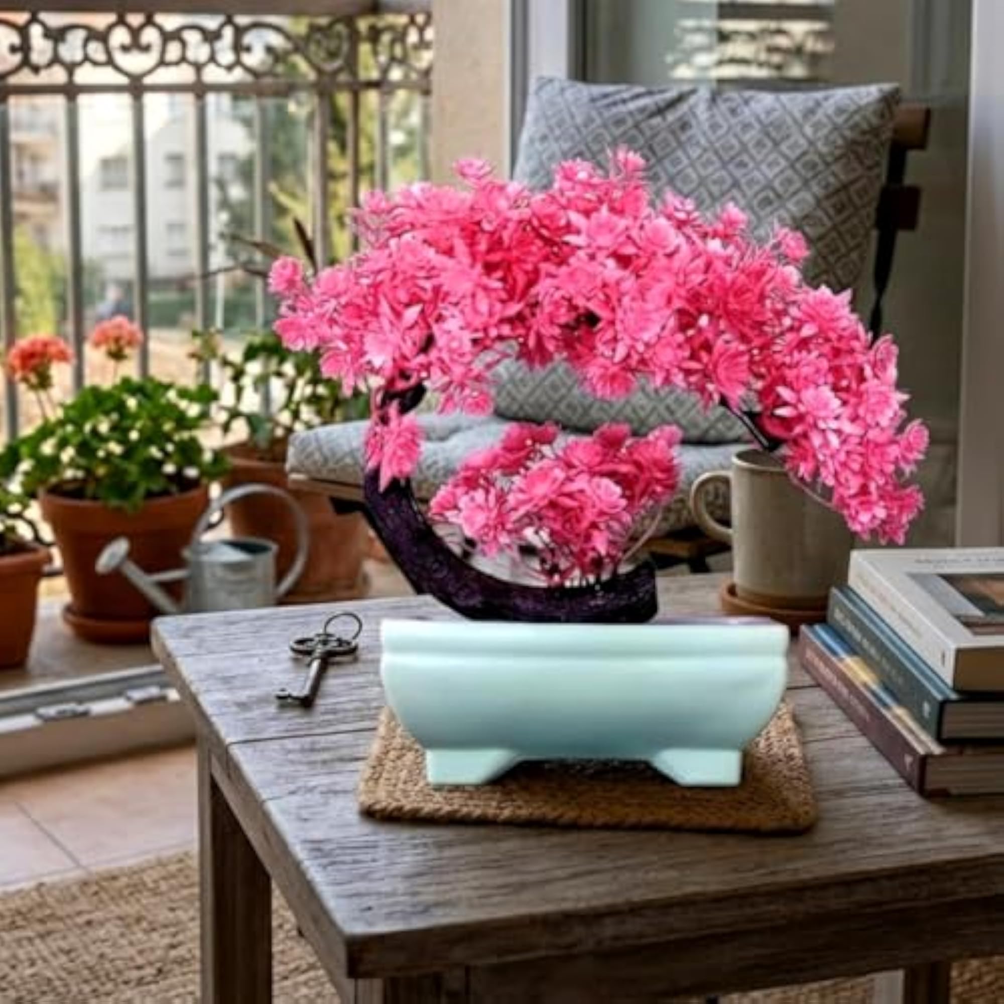Artificial Pink Flower Bonsai Tree for Home Decor, 25 cm