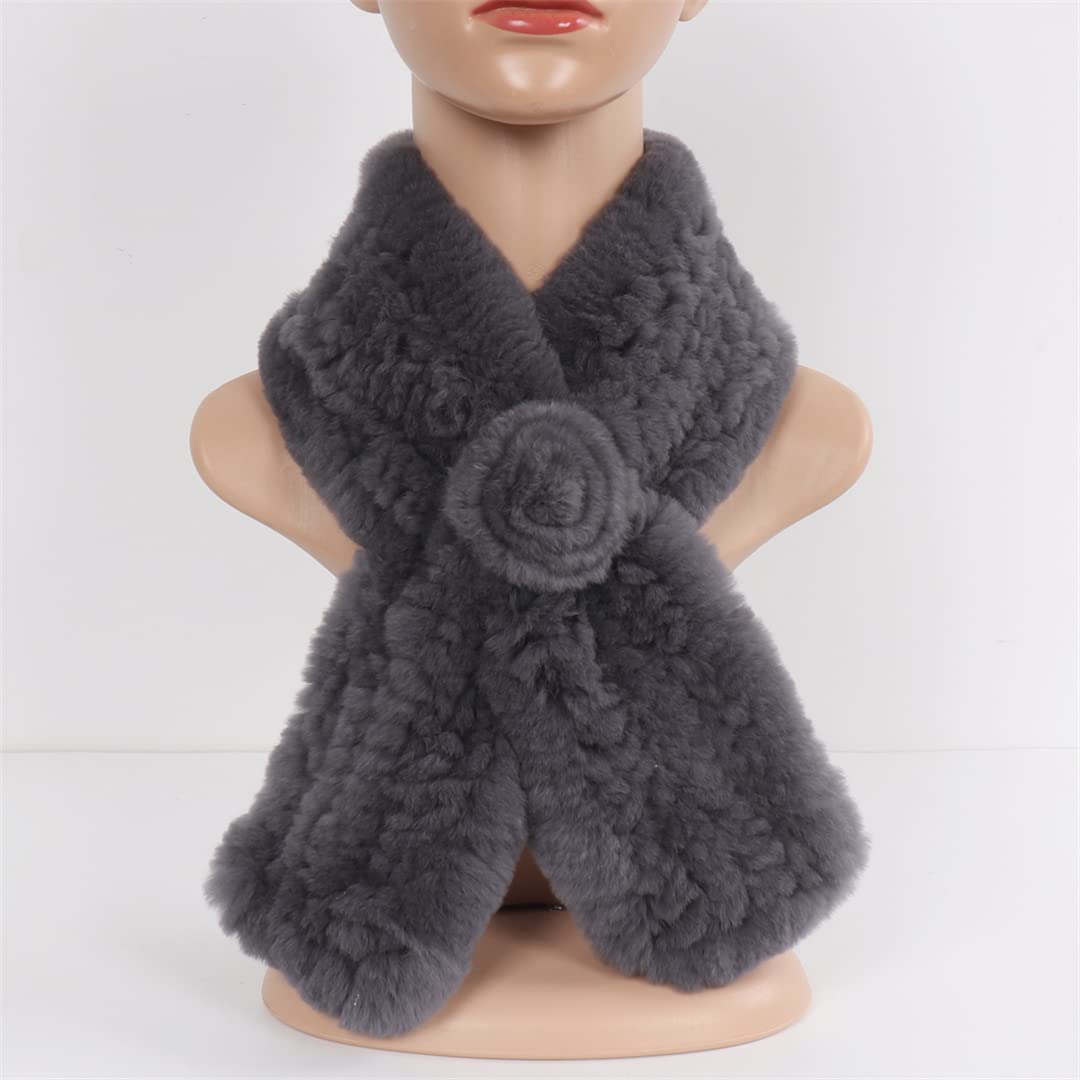 Bufanda de Piel Tejida para Mujer de Invierno 80cm-100cm Bufanda de Cuello de Piel Peluda Suave a Rayas para Mujer Blue