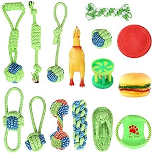 Uponer Hond Touw Speelgoed Puppy 16 stks Hond Kauw Speelgoed Bijtringen Training Katoenen Touw Interactieve Speelgoed Gift Set Piepend Speelgoed voor Kleine en Medium Hond