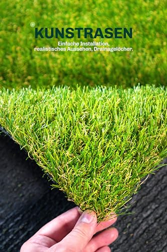 Kunstrasen 1x4 Meter – Täuschend Echter, Pflegeleichter Grasteppich für Balkon, Terrasse & Garten, Weiche Textur, UV-Beständig, Leicht Zuschnittbar, mit Drainagelöchern, Robust & Langlebig
