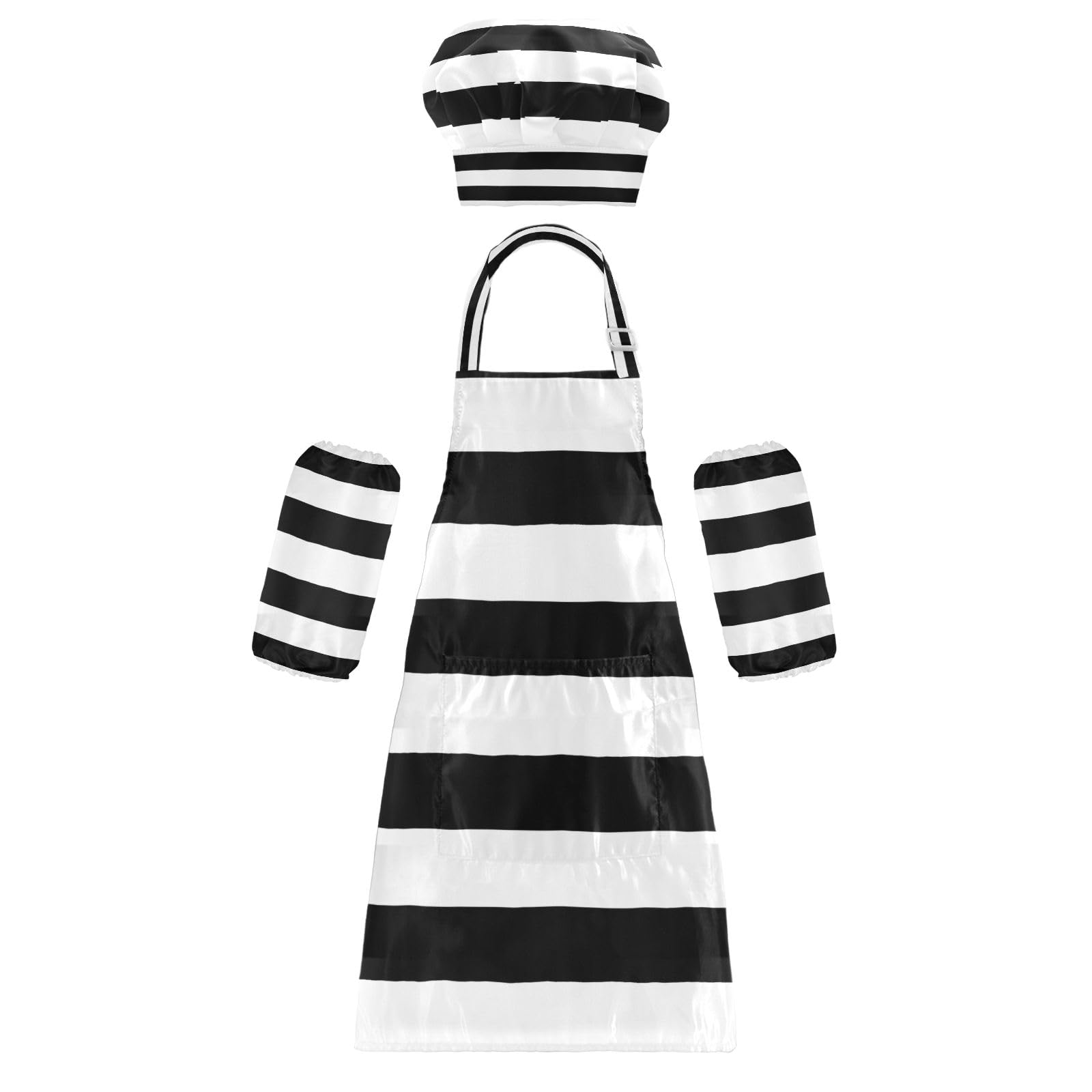 Mnsruu Black White Stripe Kids Apron Set Chef Hat with Pocket Girls Boys Kitchen Aprons for Cooking Baking Painting Role Play
