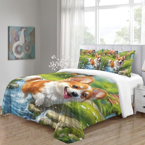 Parure de couette Corgi impression 3D relief en microfibre douce avec fermeture zippée - 5