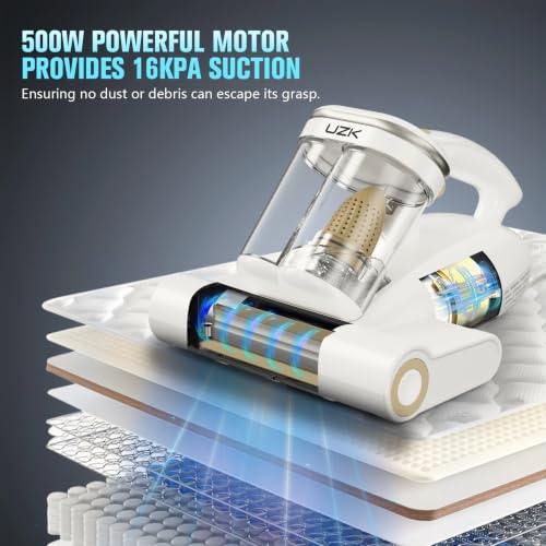Image of Bed Vacuum Cleaner Mattress Vacuum Cleaner,16Kpa Powerful Handheld Vacuums with UV-C Light & Double Dust Cup & High Heating & Ultrasonic & HEPA Filter for Bed Sofa(Corded,Grey White)