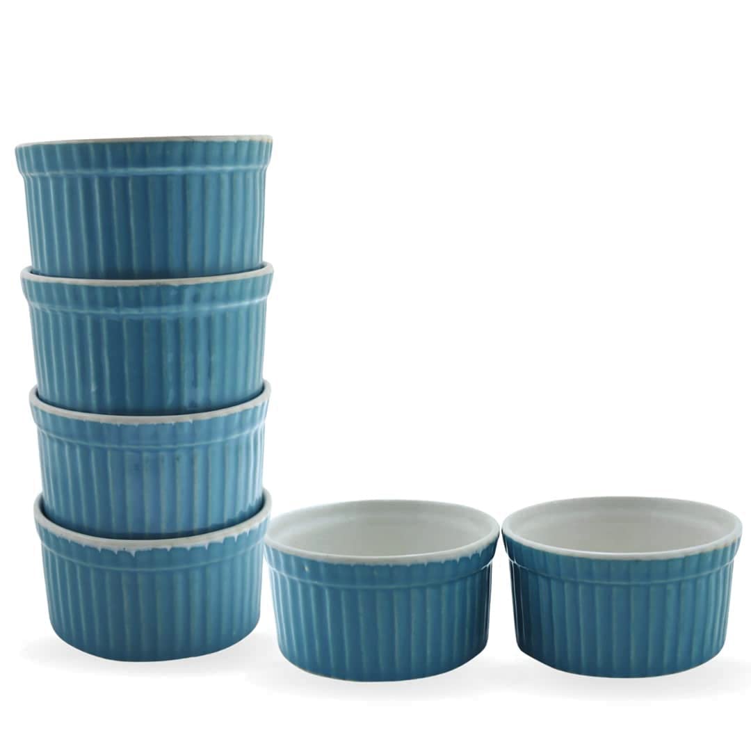 Mirakii Ceramic Ramekin Bowl 150 ml, Set of 6, Microwave & Dishwasher Safe, for Baking and Serving (GREEN)