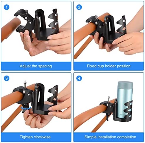 SupreGear Cup Holder, 360 Degree Rotation Stroller Bike Water Bottle Holder Cup Holder, Universal for Walkers, Rollators, Wheelchairs, Bicycles, Strollers and Motorcycle Accessories, Tools Free