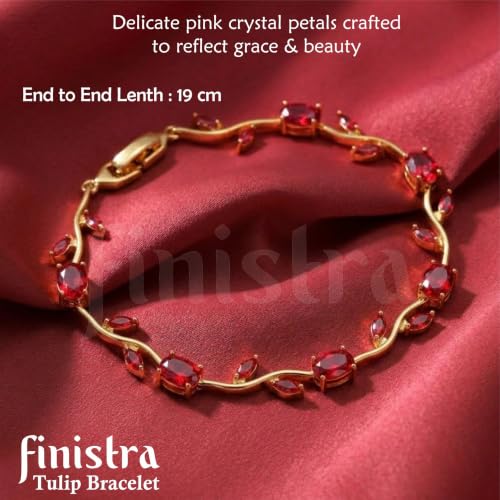 Image of finistra Tulip Bracelet for Women Stylish | Gold Plated Crystal Floral Jewellery | Adjustable Chain for Women & Girls Stylish | Elegant Tulip Bracelet for Women, Party & Daily Wear Accessory