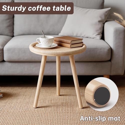 HuiDao Small Side Table, Rattan Round Coffee Table, Boho Circle Side Tables End Table for Living Room, Mid Century Accent Table for Bedroom Balcony by HuiDao - Image 6