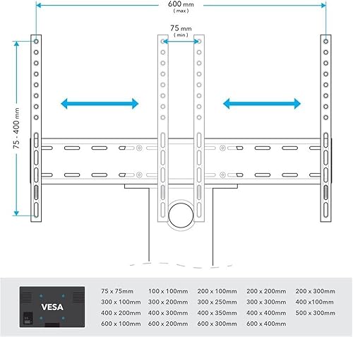 Miniatura 8 de AVF Soporte de suelo de acero para TV con columna de montaje para TV de 32" a 65" en negro