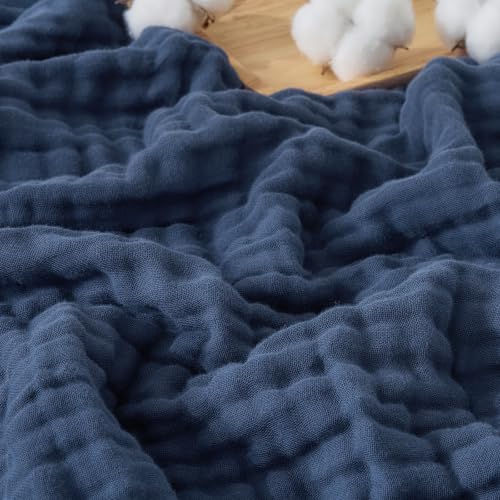 Image of EMME 9 Layer Muslin Cotton Blanket Adults Coverlet,King,Navy