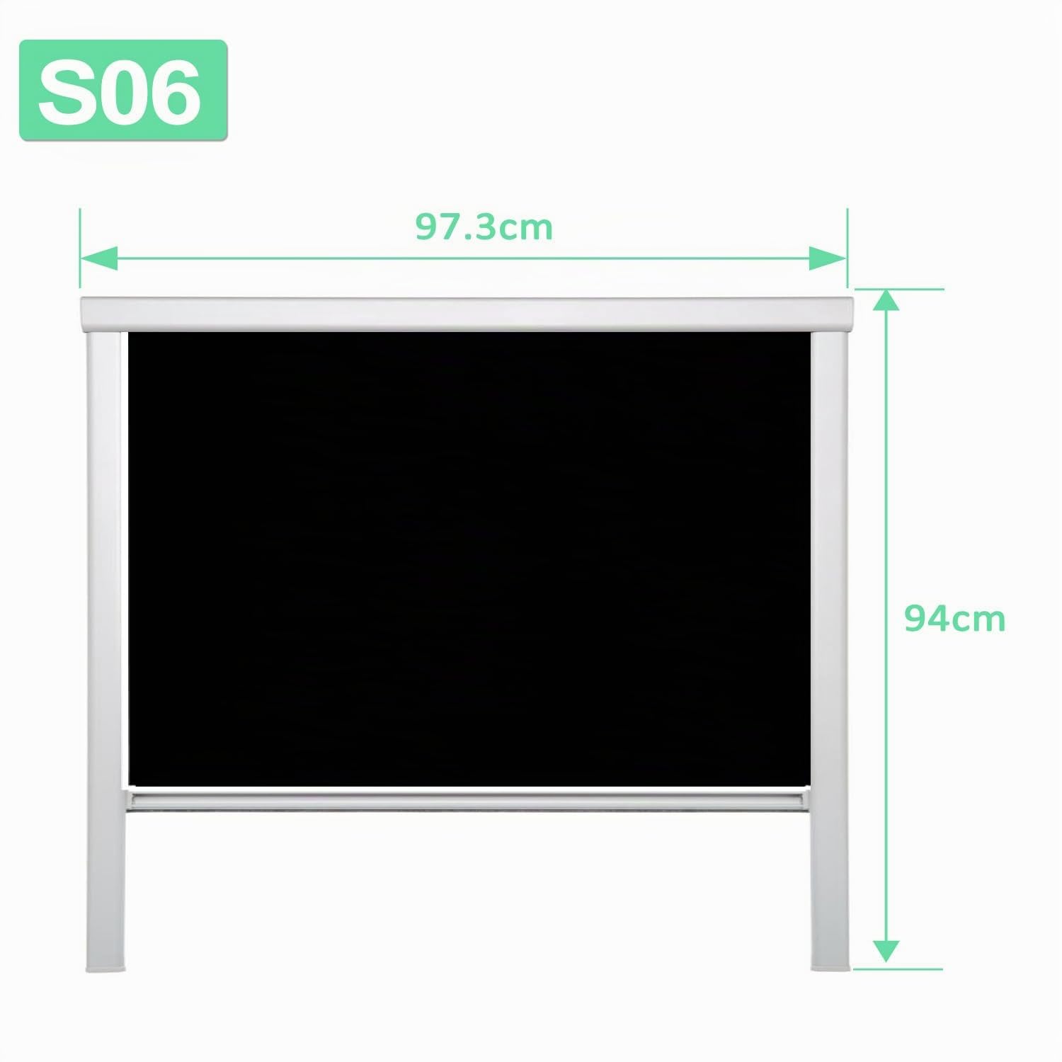 Verdunkelungsrollo für Dachfenster 97,3x94 cm – Aluminium Rahmen, Wärmedämmung & Sonnenschutz, Sichtschutz & Feuchtigkeitsbeständig, Rollo mit Bohren, Schwarz, Kompatibel mit S06