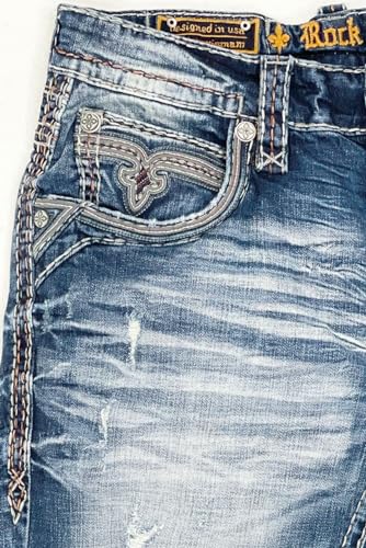 Rock Revival - Mens Kinsly RP3690A Straight Jeans, Color Denim, Size: 40W x 32L4