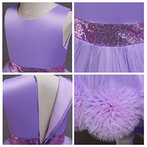 Flower Girls Bowknot Dress Sequins Princess High Low Ruffle Tulle Wedding Prom Pageant Birthday Party Dance Ball Gown4