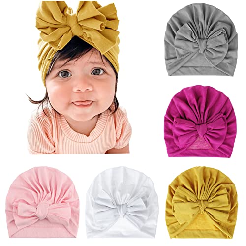 Image of DRESHOW BQUBO Turban Hat for Baby Infant Cap Hats with Bow Knot Soft Cute Nursery Beanie