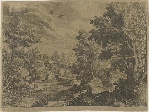 Cuadro sobre lienzo paisaje fluvial de Johann Sadeler de 60x90cm para decoraciones de pared