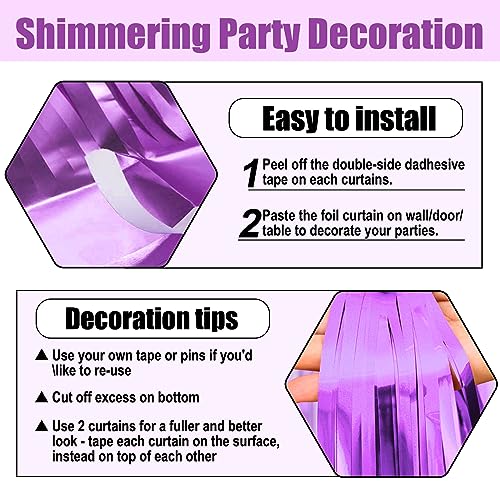 Image of 6 Pack Light Purple Foil Fringe Curtain Backdrop, 3.28Ft x 8.2Ft Metallic Tinsel Foil Fringe Streamer Curtains for Photo Booth, Christmas Day, Thanksgiving, Wedding, New Year Party Decorations