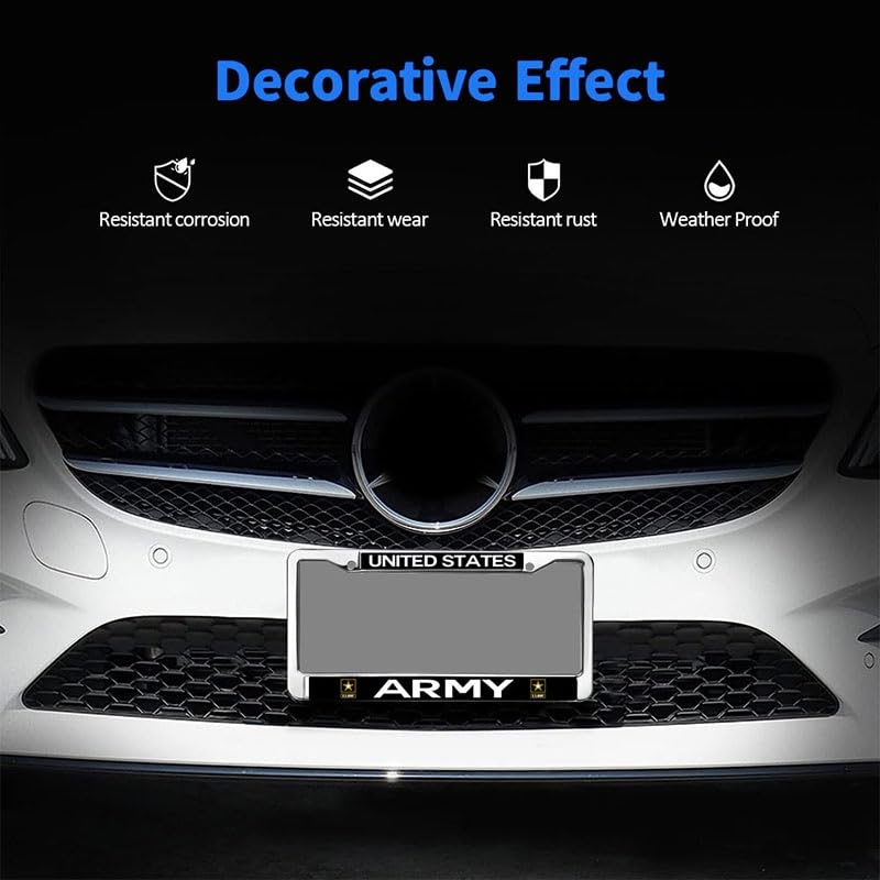 Image of US Army License Plate Frame, Stainless Steel Metal Auto Tag Cover Holder | Show support for military personnel with this durable metal Army license plate frame, weather-resistant built to last.
