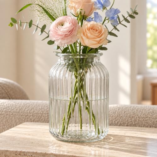 Best Decorative Vases: Glass vs Ceramic 34 Ribbed Glass Vase for Home Decor | Decorative Table Vases for Liv...