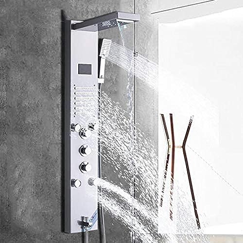 Columna de ducha de lujo LuxuryRain con panel de cascada, sistema termostático, 4 boquillas multifuncionales, pantalla digital y masaje SPA miniatura 1