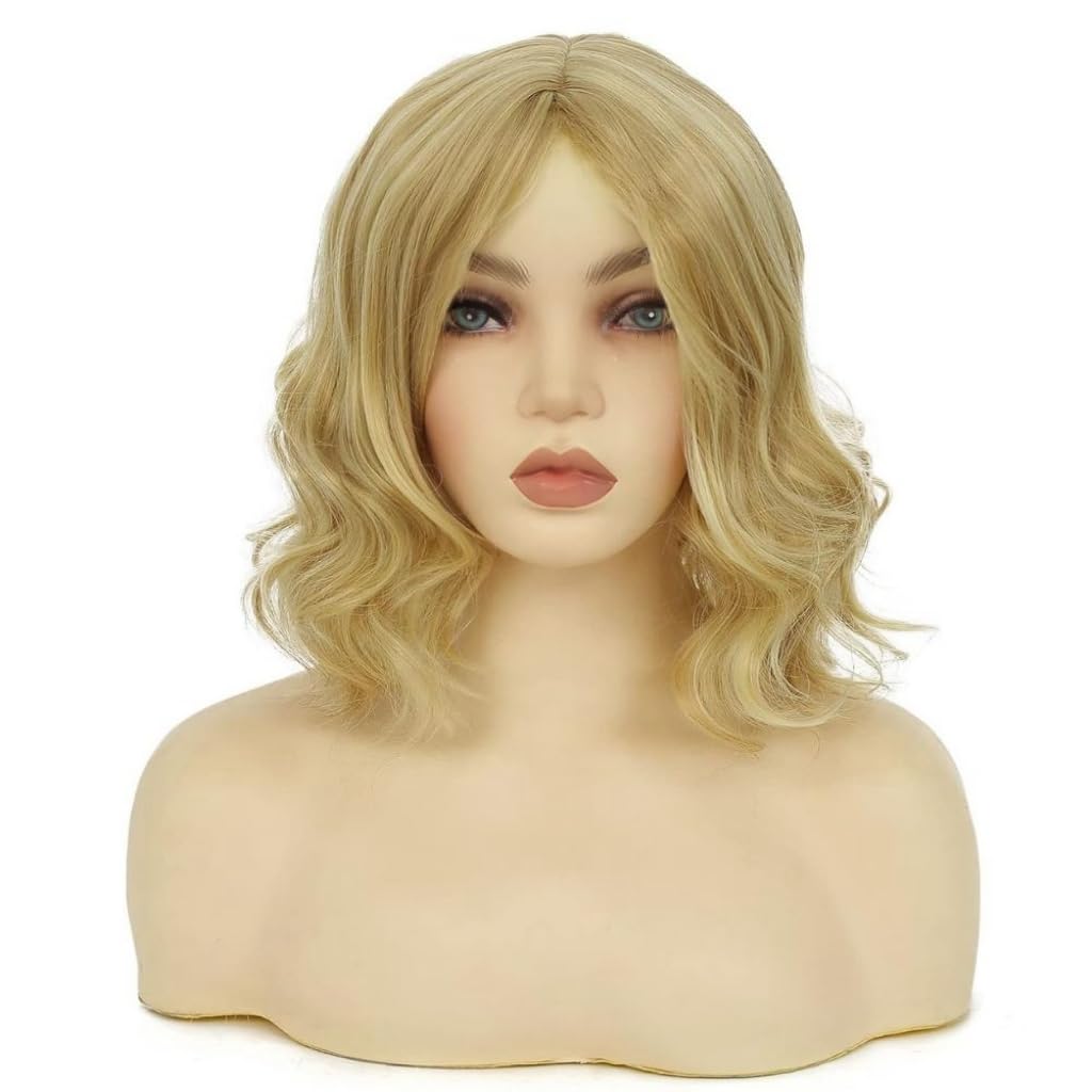 Siudus Blonde Short Curly Wigs for Women Shoulder Length Middle Part Synthetic Hair Wig Heat Resistant Fibre Daily Cosplay Wig - Image 2