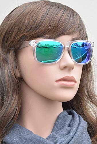 PZ - Clear Frame Polarized Square Sunglasses Women Men - UV Protection Color Mirror Lens- Retro Sports Beach4