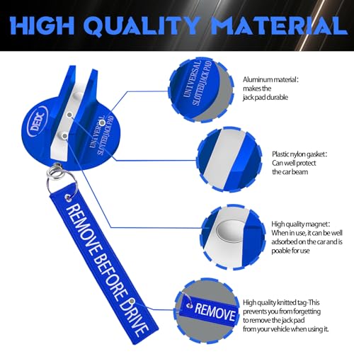 Image of DEDC Universal Pinch Weld Jack Pad 2 Pcs Blue, Magnetic Aluminum Jacking Puck Frame Rail Protecotr with 2 Reminder Streamers, Garage Accessories for Mechanics