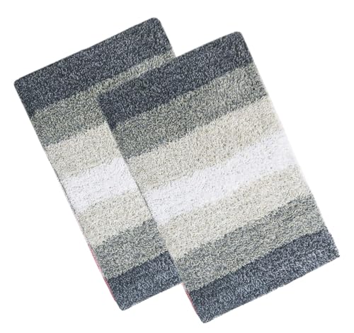 Image of THE HOME TALK Cotton Stripes Bathmats | Water Absorbent Runners | Floor Mats /Rugs for Kitchen, Bathroom | Ultra Soft Mats | Non-Slip | Pack of 2 | 35 x 50 cm | Grey