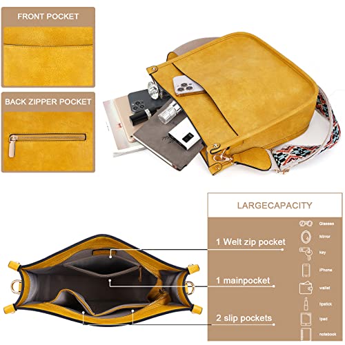 HKCLUF Crossbody Bags for Women Trendy Vegan Leather Hobo Handbags With 2PCS Adjustable Guitar Strap Shoulder Bucket Bags3