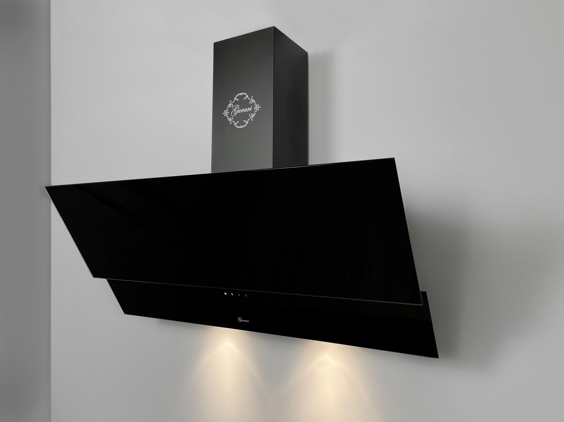 GURARI Okap kuchenny GCH D 268 8 Prime, okap kuchenny 80 cm, czarne szkło, klasa efektywności energetycznej A, 1000 m³/h, pilot zdalnego sterowania, okap ścienny, wyciąg / obieg