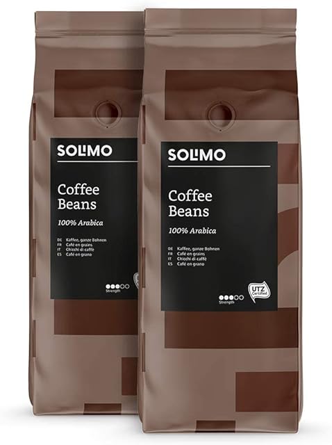 Amazon Brand - Solimo 100% Arabica Coffee Beans, 2 Kg (2 Packs x 1Kg) - Rainforest Alliance Certified