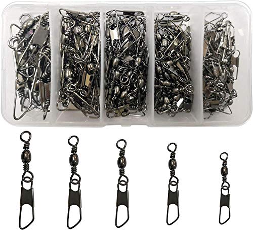 JSHANMEI Lot de 120 émerillons de pêche avec joli kit de fixation pour leurres de pêche - Haute résistance - Anneaux vendus Cover