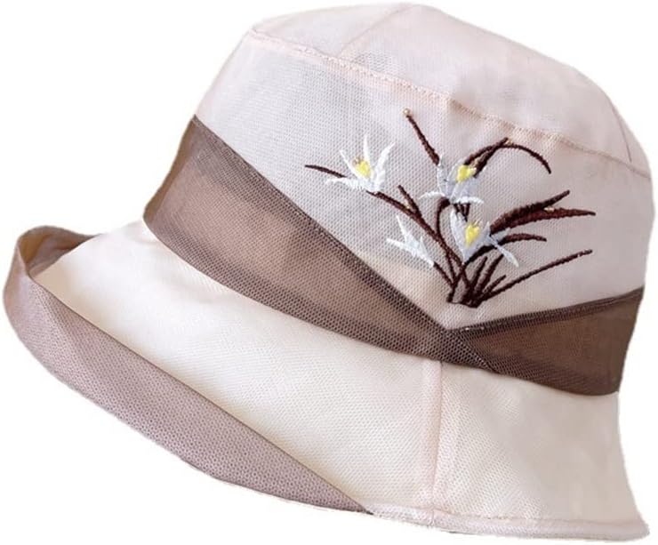 MZDM Embroidered Silk Fisherman's Hat Women's Summer Sunscreen Silk Hat Front Roll Sun Hat (Color : D, Size : 56-58cm) : Clothing, Shoes & Jewelry