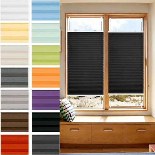Estor Plisado 80 x 65 cm Protección Visual y Protección Solar Persianas Plisadas con Sujeción Montaje Rápido y Fácil para Ventanas y Puertas, Negro