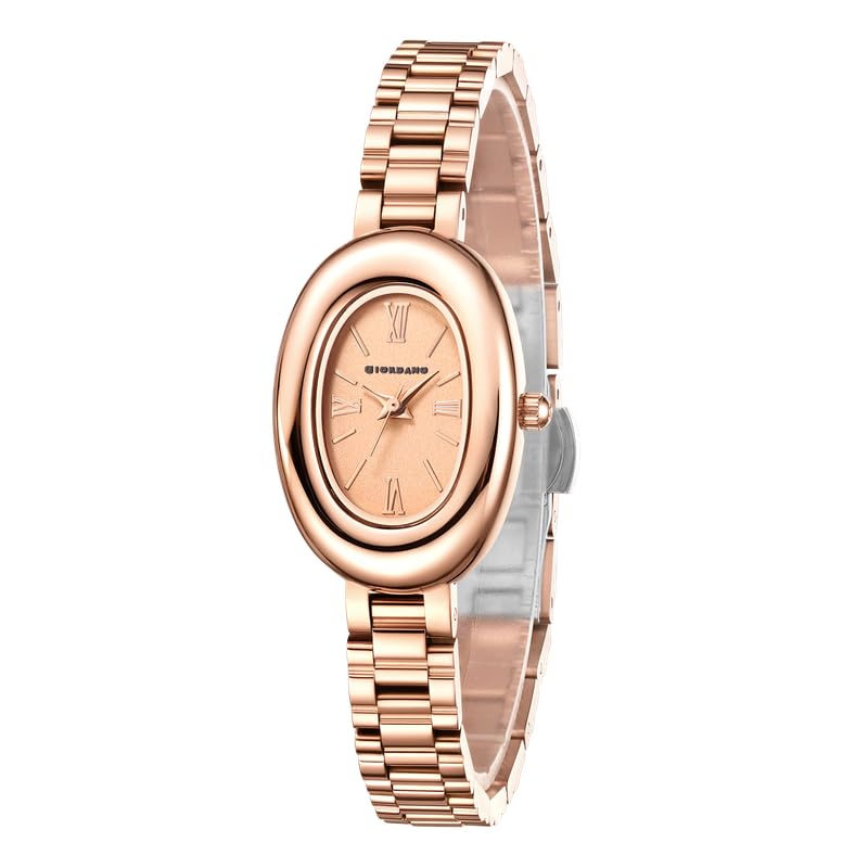 Image of Giordano Analog Quartz Watch for Women - Oval Shape Dial, Roman Numeral Hour Markers, Water Resistant and Stainless Steel Strap- GZ-60115
