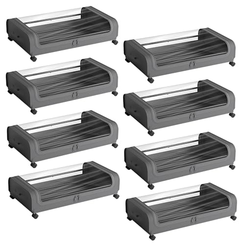 Image of Nayasa Under Bed Storage Box | Storage Organizer | Ideal For Small Space Clothes Storage | Clothes, Shoes, Toys, Books With Clear Cover | Lockable Wheels | Set of 8 | Grey
