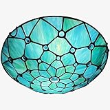 ARTZONE Tiffany Ceiling Lights, Stained Glass Ceiling Light 2-Lights 12 Inch Tiffany Flush Mount Ceiling Light for Bedroom Dining Living Room Entryway Foyer(Blue)
