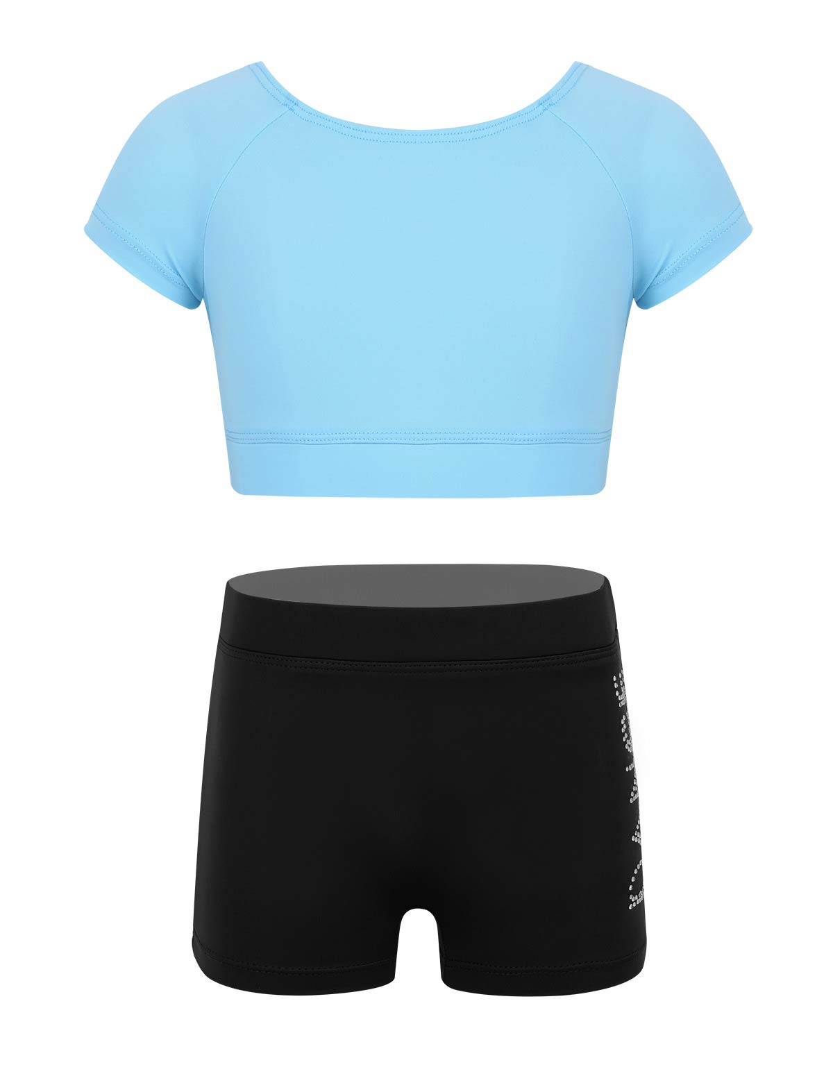 Aislor Conjunto Deportivo Niñas Crop Top Manga Corta y Pantalones Cortos Deportivos Ropa de Danza Baile Infantil Traje Ropa Deportivo Yoga Gimnasia Verano
