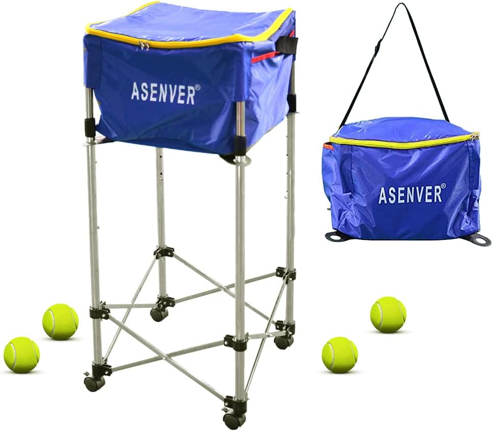Tennis Ball Cart Removable Pickleballs Hopper with Wheels Basket Hold Up to 160 Balls for Tennis Ball
