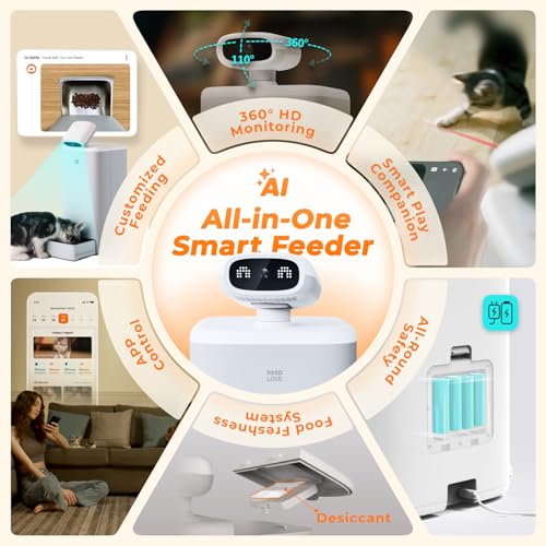 Automatic Cat Feeder with Camera AI-Powered, 2k HD Video Night Vision, 5G/2.4G Wi-Fi Programmable, 2-Way Audio, Low Food Alert, Blockage Sensor, 1-Year Subscription Version - Image 3