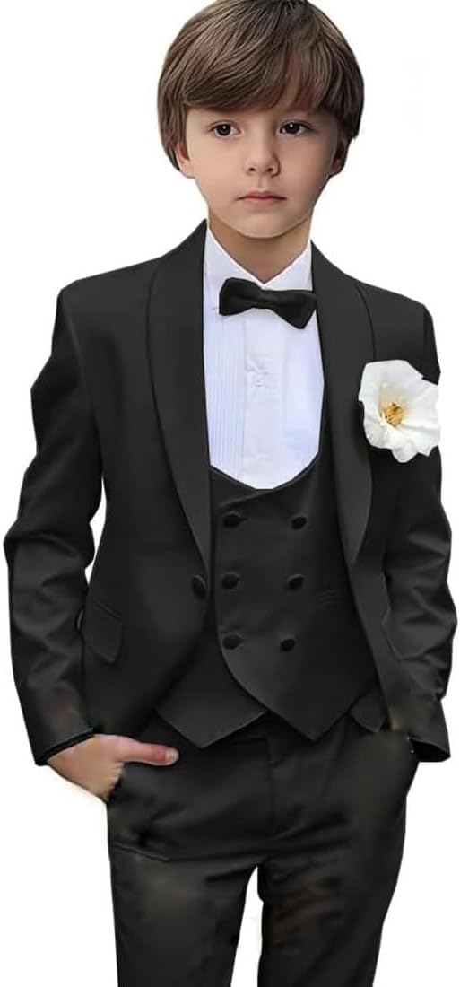 Mi Bo Tong Slim Fit Suit for Boys Shawl Lapel Blazer 3 Piece for Kids Formal Tuxedo Jacket Vest Pants Party Suit