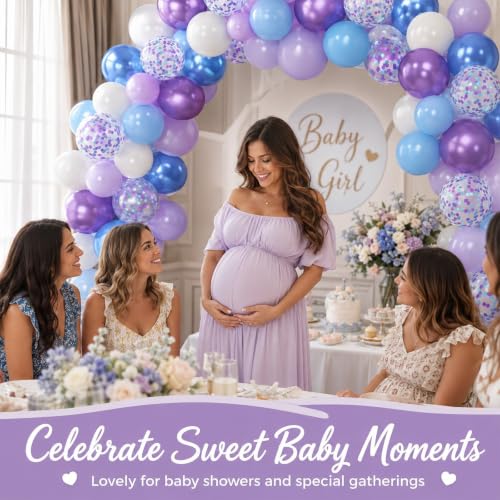 Image of Blue and Purple Balloons Set, 50 PCS Blue 12 Inch Mermaid Balloon, Metallic Purple White Latex Ballons Confetti Helium Balloons for Girls Mermaid Birthday Party Baby Shower Winter Supplies