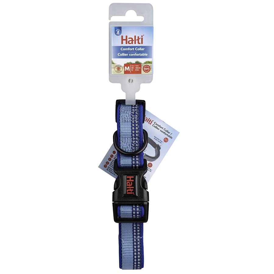 Image of HALTI Comfort Collar - Nylon and Neoprene-Padded Comfy Dog Collar, Reflective, Easy to Fit & Use. Colorful two-tone design, Suitable for Medium Dogs and Puppies (Size M, Blue) | Premium Comfy Dog Collar | Nylon with Neoprene-Padding | Reflective | Suitable for Medium Dogs and Puppies