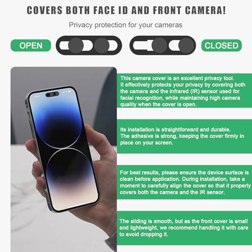 EYSOFT Privacy Cover Compatible for iPhone 15/15 Plus with Front Camera Cover,Protect Privacy and Security,Open/Close Face Recogition Anti-Spy Camera Cover, Easy-Adhesive Design-2Pack Black by EYSOFT - Image 4