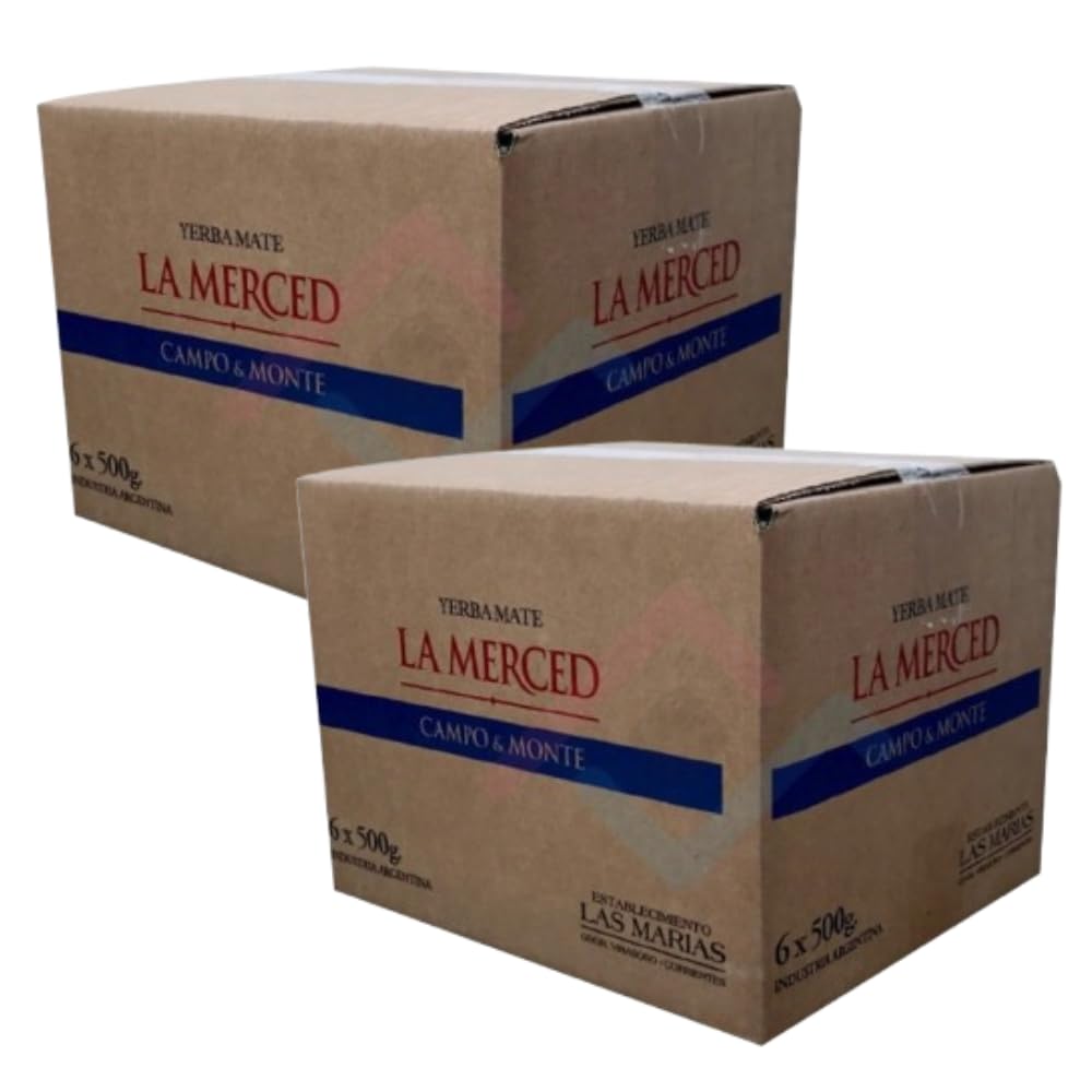 2 Boxes Yerba Mate Tea La Merced - Campo & Monte Premium Argentine Yerba Mate, 100% Natural, Gluten-Free, 6 x 500g / 1.1 lb Per Box