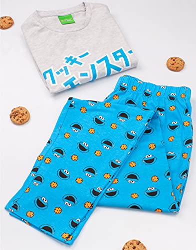 Sesame Street Cookie Monster Pajamas Mens Muppet T-Shirt & Trousers Pjs Small Blue2