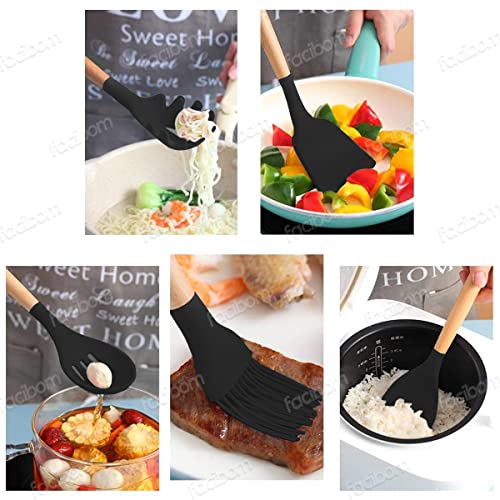 Conjunto Utensílios Silicone Com Copo Suporte Preto 13 Peças