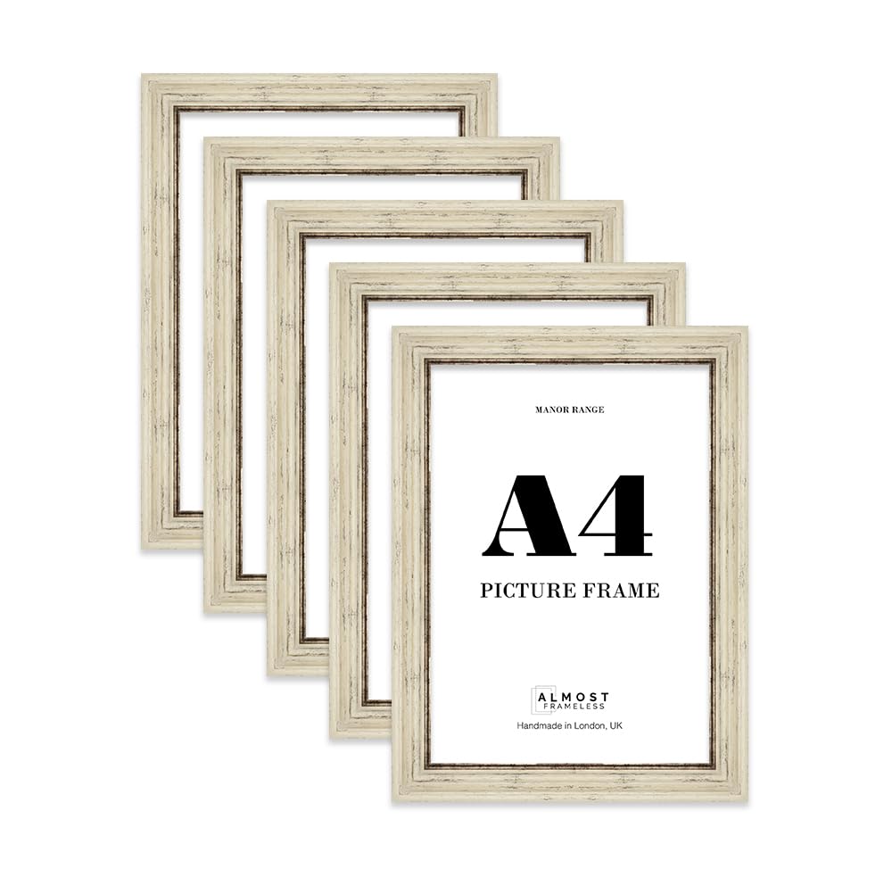 A4 Picture Frame, Display A4 Pictures (21.1 x 29.7cm) - Distressed Cream Rich-toned 42mm Edge Frame for Home Décor - 5 Pack — image 1