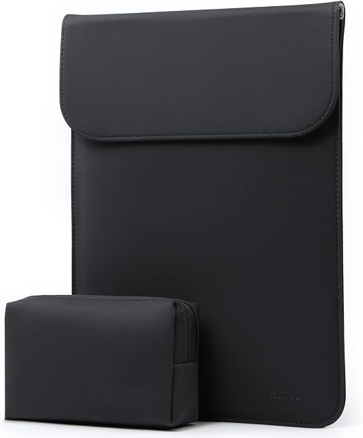 HYZUO 13.3-14 Inch Laptop Sleeve Compatible with MacBook Pro 14 M1 Pro/Max A2442 2021 2022, MacBook Air 13 2012-2017, 13.5 Surface Laptop, Faux Suede Leather Case with Accessory Bag, Black