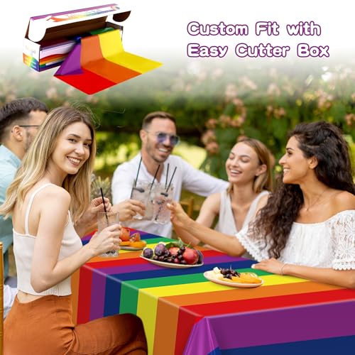 Image of Kochorie 100 Ft x 54 Inch Rainbow Tablecloth Roll with Cutter Box Gay Pride Tablecloth Cut to Size Table Cover Disposable Rainbow Pride Backdrop for Indoor Outdoor Events Party Supplies